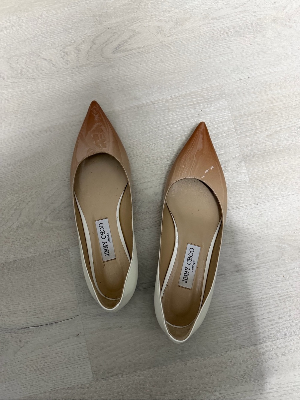 Jimmy Choo Nude & Cream Patent Pointed-Toe Flats